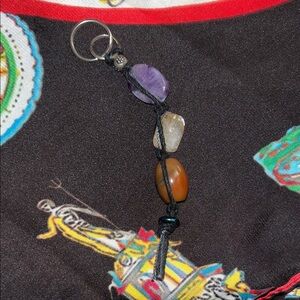 Handmade Beaded Stone Keychain - lepidolite, citrine, jasper